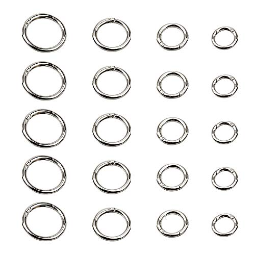 Zasiene Karabiner Ring 20 Stück Ringkarabiner Runde Karabinerhaken Verbinder Rund Frühling O-Ring DIY Handwerk Zubehör,4 Größen/Silber von Zasiene