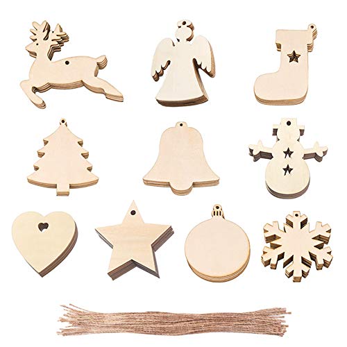 Zasiene Weihnachtsbaumschmuck Holz 100 Stück Weihnachtsbasteln Hängende Weihnachtsbaum Deko Handwerkliche Weihnachtsbaumschmuck mit Juteseil zum von Zasiene