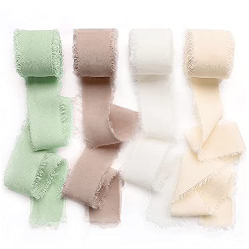 Zasvec Chiffonband Breit 4cm 4 Rollen Schleifenband mit Fransen Chiffon Geschenkband Hochzeit Seidenband Bänder Chiffon Bänder für Hochzeit Basteln Blumenstrauß Dekoration 4 Farben, 5 Yards von Zasvec