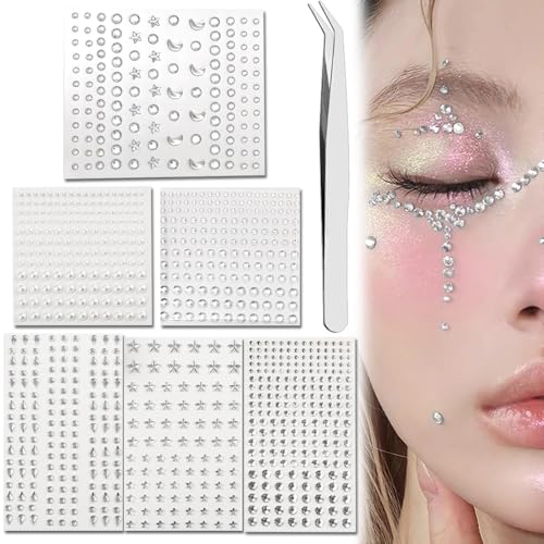 Zasvec Glitzersteine Selbstklebend 1152 Stück Strasssteine Selbstklebend Glitzer Strass Aufkleber Glitzer Steine für Gesicht Glitzersteine Gesicht mit Pinzette für Gesicht, Nägel Deko, DIY von Zasvec