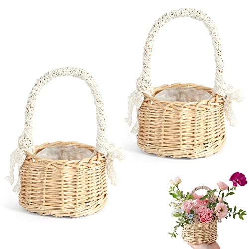 Zasvec Mini Geflochtener Blumenkorb 2 Stücke Rattankorb 11 * 9 * 20cm Blumenmädchen Streukörbchen Streukorb Weidenkorb Gewebte Körbe Wicker Rattan Basket Obstkorb für Hochzeit Tischdeko von Zasvec