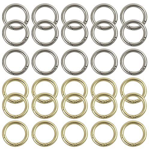 Zasvec Rund Karabiner 30 Stück Ring Karabiner Karabinerhaken O Ring Karabinerhaken Snap Rund Karabinerringe Rund Schlüsselringe Karabinerhaken aus Zinklegierung für Tasche DIY Silber und Gold von Zasvec