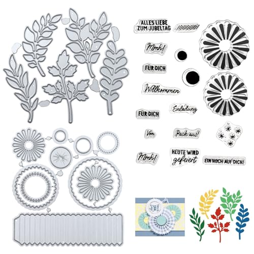 Zasvec Stanzschablonen Neuheiten 2024 Satz 14 Stück Stanzschablonen Set mit Leaf Metall Schneiden Schablonen Stempel Und Stanzen Set Stempel und Stanzformen Set 2024 für DIY Scrapbooking von Zasvec