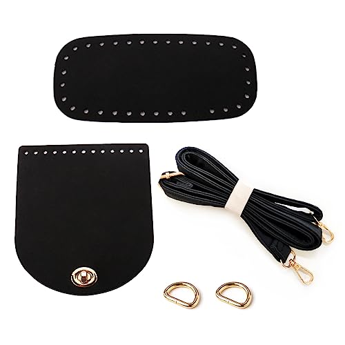 Zasvec Taschenboden zum Häkeln Einlegeboden und Riemen zum Häkeln mit Schulterriemen D-ring Tasche Twist Lock PU Leder Tasche Strickset Schwarz 1 Set von Zasvec