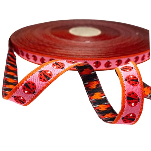 Webband Marienkäfer - 1,50 EUR/m - rosa - 1m - 12mm breit - Cherry Picking - Ladybird von ZauberDrum