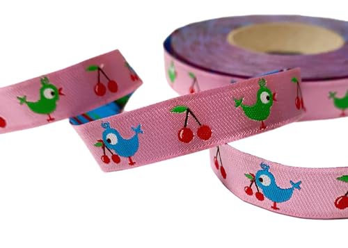 Webband Vögel und Kirschen - 1,50 EUR/m - rosa - Birdie - paulapü - Meterware von ZauberDrum