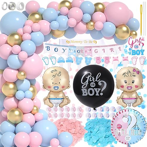 135 Stück Gender Reveal Party Dekoration, Mädchen Oder Junge Überraschungsdekorationen, Boy Or Girl Banner Deko für Baby Shower,Babyparty-Ballon-Girlanden-Dekorationen,kann wiederverwendet werden von Zawaer