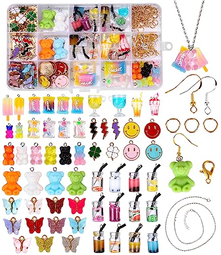 Zawaer 125PCS Charms bubble tea perlen Schmetterling Bär Anhänger Set, Zubehör für Ohrringe Armband Halskette Schlüsselanhänger, Armband Schmuckherstellung Kit für Ringen Halsketten Geschenk von Zawaer