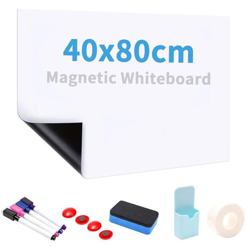 Zaxiva Magnetisch Whiteboard Folie Magnet Board Abwischbare Tafel zum Aufkleben auf Glatte Wand, Leicht zu Beschreiben und zu Reinigen, White Board für Büro, Schule, mit Markern, Radiergummi von Zaxiva