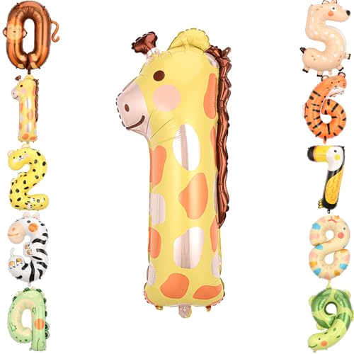 Zayin 101,6 cm große Luftballons mit Giraffen-Zahl 1, riesiger Dschungelsafari-Tier-Themenballon, Folie, 0-9, große Luftballons für Jungen, Mädchen, Baby, zum Jahrestag, 1. Geburtstag, Party, Feier, von Zayin