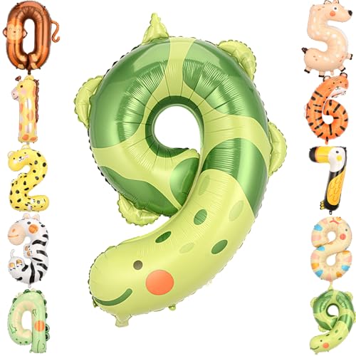 Zayin 101,6 cm große grüne Schildkröte Zahl 9 Ballon Riesen Dschungel Safari Tiere Thema Ballons Folie 0-9 große Ballons für Jungen Mädchen Baby für Jubiläum Geburtstag Party Feier Dekorationen von Zayin