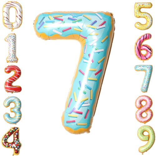 Zayin 101,6 cm großer Ballon in Donut-Form mit blauen Punkten, Zahl 7, niedliche Donut-Themenballons, Folie, 0-9, große Luftballons für Jungen, Mädchen, Baby, für Jahrestag, süße Geburtstagsparty, von Zayin