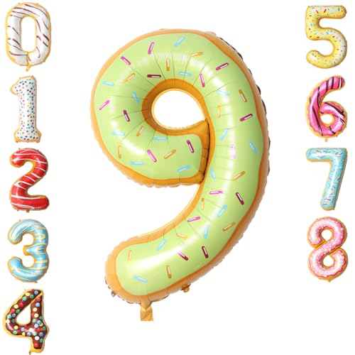 Zayin 101,6 cm grüner Punkt Donut Zahl 9 Ballon Niedliche Donut Thema Luftballons Folie 0-9 große Ballons für Jungen Mädchen Baby für Jahrestag Süße Geburtstagsfeier Feier Dekorationen Supplies von Zayin