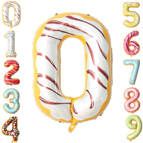 Zayin 101,6 cm weiß gestreifter Donut-Ballon Zahl 0, niedliche Donut-Themenballons, Folienballons 0-9, große Luftballons für Jungen, Mädchen, Baby, für Jahrestag, süße Geburtstagsparty, Feier, von Zayin