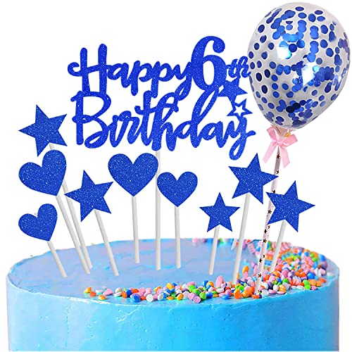 Zayin personalisierte alles Gute zum 6th Geburtstag Kuchen Topper Set, alles Gute zum Geburtstag Zeichen für Kuchen, 11p Glitter Ballon Sterne Herz Cupcake Topper 6th Birthday Cake Party Dekoration von Zayin