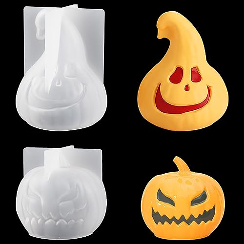 Zayookey 2 Stück 3D Kürbis Epoxidharz Formen Halloween Kürbis Kerzen Silikonform Pumpkin Resin Molds Kerzenform Silikon Seifen Gießformen DIY Halloween Dekoration von Zayookey