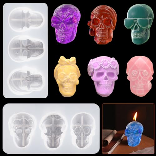 Zayookey 2 Stück Totenkopf Epoxidharz Silikonform 3D Schädel Kerzenform Skull Resin Mold Halloween Totenkopf Resin Formen Gothic Anhänger Gießform DIY Haus Dekoration von Zayookey