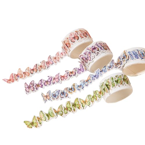 Zayookey 4 Rollen Schmetterling Washi Tape Set Washi Klebeband Dekorative Masking Tape DIY Papier Tape Dekorative Klebebänder für Handwerk Journaling Supplies Scrapbooking (Schmetterlings-Washi-Tape) von Zayookey