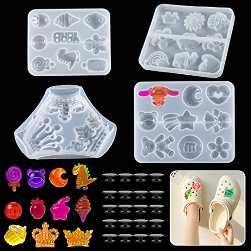 Zayookey 4 Stück Karikatur Epoxidharz Formen Schuh Charms Perle Resin Gießharz Silikonform Kleine Blume Casting Formen Epoxy Mold mit 20 Schuhschnalle für Clog Schuhe, DIY Anhänger von Zayookey