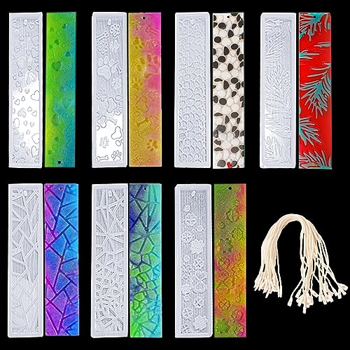 Zayookey 7 Stück Silikonform Epoxidharz Lesezeichen, Personalisiert Lesezeichenform Harz Form mit Quasten Rechteck Lesezeichen Kunstharz Gießen Bookmark Resin Mold DIY Schmuck Anhänger von Zayookey