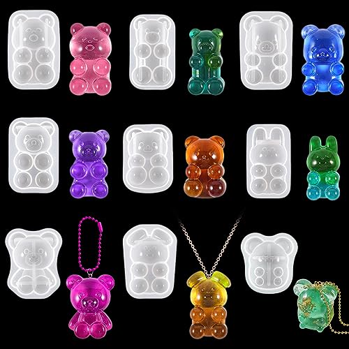 Zayookey 9 Stück Tier Silikonformen 3D Bären Epoxidharz Formen Schlüsselanhänger Resin Gießform Bear Keychain Resin Mold Kaninchen Ratte Anhänger Gießform DIY Ornamente von Zayookey