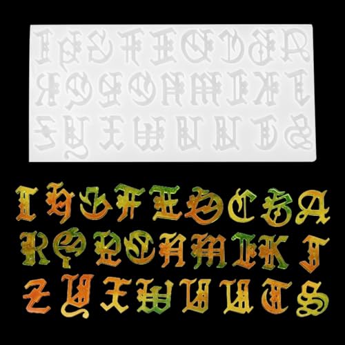 Zayookey Alphabet Silikonform Buchstaben Anhänger Epoxidharz Formen Gothic Letter Resin Mold Brief Schmuck Gießformen für Schlüsselanhänger DIY Kuchen Buchstabe Dekoration von Zayookey