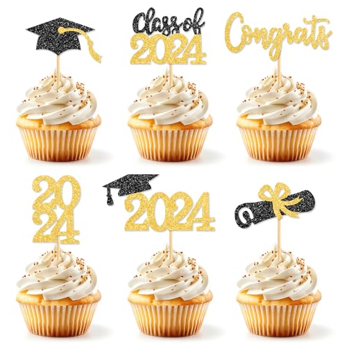 Zayvor 2024 Graduation Kuchen Dekoration Graduation Party Tortendekoration, Graduierung Cupcake Toppers Picks, Abschlussfeier Graduierung Kuchendeko Abi Abschluss Cake Topper, Schwarzes Gold von Zayvor