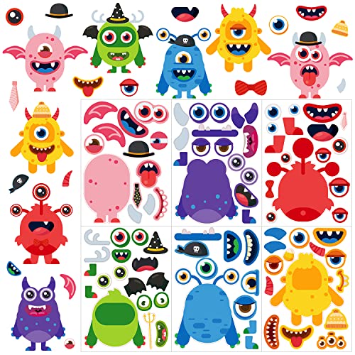 Zayvor 36 Sheet Monster Make Your Own Stickers For Kids, Make-a-Face Stickers, Mix And Match Stickers Sheet Craft Sticker, Gift, Party Favors, School Reward, Valentines Halloween Games von Zayvor