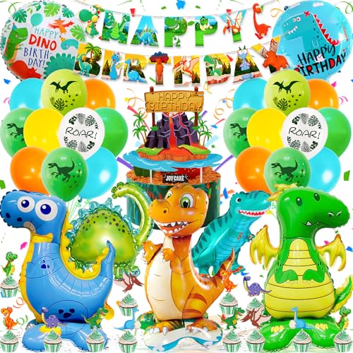 Zaztytoy Dino Geburtstag DekoSet, Dino luftballon Deko Kindergeburtstag mit 3D XXL Dinosaurier Folienballons, Happy Birthday Girlande, Grüner Dino Helium Ballon für Dschungel Dino Party Deko Kinder von Zaztytoy