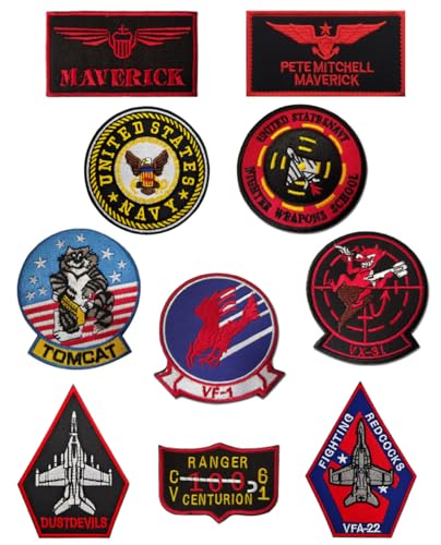 10 Stück Compatible with Top Gun Patch Piloten der Luftwaffe Patch mit Verschluss,Airsoft Armband Dekorative Applikationen Patch für Rucksack, Jacke, Weste, Tasche, Uniform, Hunde von Zcketo