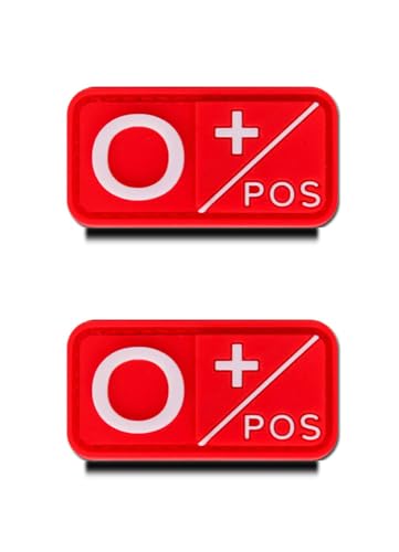 2 PCS Rot O+ Pos Positiv Typ Blutgruppe 3D PVC Rubber Medic Patch mit Klett, Schweres Material, für Taktische Rucksäcke, Medizinische Taschen, Erste-Hilfe-Kits, Outdoor-Abenteuer-Kits von Zcketo