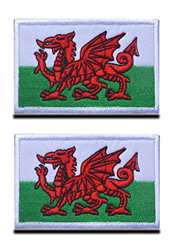 2 PCS UK Wales Waliser Flagge Annähen Patch mit Verschluss zum Kleidung Taschen Rucksack Uniform Weste Hundegeschirr Militär Taktisch Draussen Reisen Uniform Jacke von Zcketo