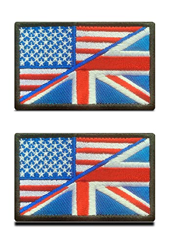 2 Packungen British Union Jack UK/USA American United States Flag Patch Bestickter Hook and Loop National Applique Emblem, Tactical U.S.- U.K. Freundschaftsflagge Patch für Uniform, Kappen, Team von Zcketo