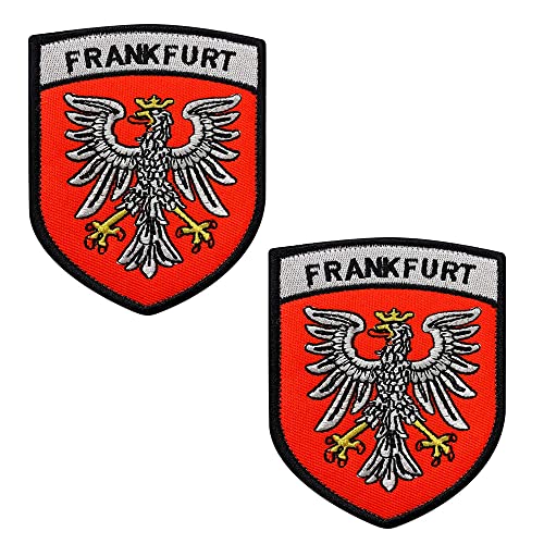 2 Pcs Frankfurt Adler-Schild Stickerei Patch Militär Taktische Moral Patch Abzeichen Emblem Applizieren Patches Kompatibel mit Klett für Kleidung Rucksack Taktische Zubehör-8X6 CM von Zcketo