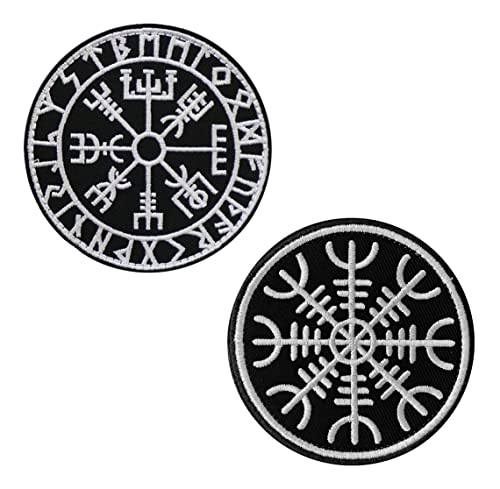 2 Pcs Vegvisir Wikinger Kompass Nordisch Rune Moral Taktisch Bestickter Aufnäher mit Verschluss zum Kleidung Jacken Rucksack Hut Weste Militäruniformen Hundegeschirr Reisen Abenteuer Sammeln von Zcketo