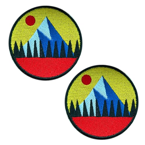 2 Pcs Vintage Berge/Wald/Sonne Patch fur Wanderer Outdoor Moral Patch Taktisch Bestickter Aufnäher mit Klettverschluss zum Kleidung Jacken Rucksack Weste Militäruniformen Reisen Abenteuer Biker von Zcketo