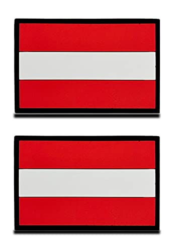 2 St. 3D PVC Rubber Österreich Flagge Patch- Taktisch Österreicher Nationales Emblem, Bestickter Aufnäher mit Verschluss, Militär Bänder für Rucksäcke Kleidung Taschen Uniform Weste von Zcketo