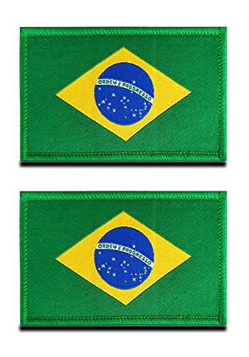 2 St. Brasilien Flagge Patch- Taktisch Kanadisch Klettabzeichen, Bestickter Aufnäher mit Klettverschluss, Militär Aufkleber Klettbänder für Rucksäcke Kleidung Taschen Uniform Weste Jersey von Zcketo