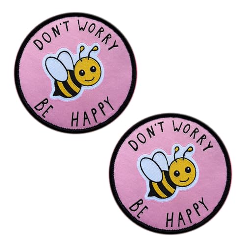 2 St. "Dont Worry Be Happy" Flicken Aufnäher Inspirierend Bienen Patch mit Verschluss für Kleidung Taschen Rucksack Uniform Weste Hundegeschirr Militär Taktisch Biker Moto Dekorationen von Zcketo