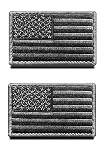 2 St. Grau USA Flagge Patch- Taktisch Amerika Klettabzeichen, Bestickter Aufnäher mit Verschluss, Militär Aufkleber Bänder für Rucksäcke Kleidung Taschen Uniform Weste Jersey von Zcketo