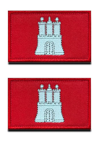 2 St. Hamburger Stadt Flaggen Patch - Taktisch Hamburger Stadt Schloss Emblem, Bestickter Aufnäher mit Verschluss, Stadt Bänder für Reisen Rucksäcke Kleidung Uniform Weste von Zcketo