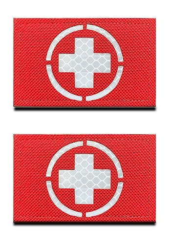 2 St. IR Reflektierend Rot Sanitätskreuz Bestickter Aufnäher mit Verschluss Patch, für Taktische Rucksäcke, Medizinische Taschen, Erste-Hilfe-Kits/Tasche, Outdoor-Abenteuer-Kits von Zcketo