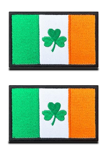 2 St. Irisches Clover Flaggen Patch - Taktisch Irisch Drei Blätter Gras Emblem Patch mit Verschluss, Militär Bänder für Rucksäcke Kleidung Taschen Uniform Weste Jersey von Zcketo