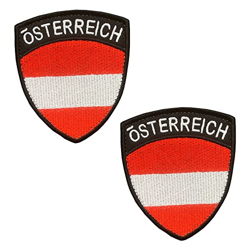 2 St. Österreich Flagge Schild Patch- Taktisch Österreicher Schild Emblem, Bestickter Aufnäher mit Verschluss, Militär Bänder für Rucksäcke Kleidung Taschen Uniform Weste Jersey Reisen von Zcketo