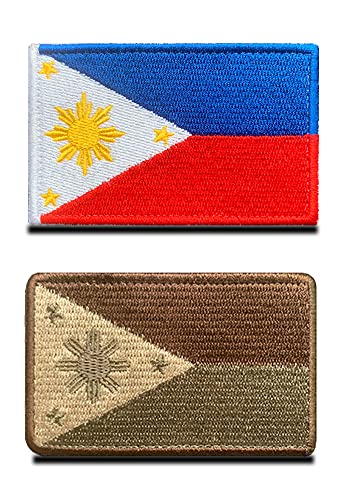 2 St. Philippinen Flagge Patch - Taktisch Filipine Emblem, Stoff-Patch mit Verschluss, Militär Fabric Bänder Patch für Rucksäcke Kleidung Taschen Uniform Weste Jersey von Zcketo