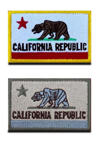 2 St. USA Kalifornien Staat Flagge Patch - Taktisch U.S Staat Emblem, Bestickter Aufnäher mit Verschluss, Militär Bänder für Reisen Rucksäcke Kleidung Uniform Weste Jersey von Zcketo