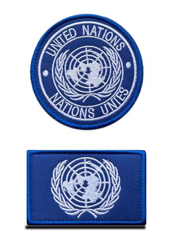 2 St. Vereinte Nationen Flagge Patch - Taktisch UN Nationales Emblem, Bestickter Aufnäher mit Verschluss, Militär Bänder für Rucksäcke Kleidung Taschen Uniform Weste Jersey von Zcketo