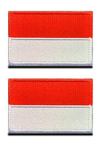 2 St.Indonesien Indonesier Flagge Klett Patch - Taktisch Nationales Emblem, Bestickter Aufnäher mit Klettverschluss, Militär Klettbänder für Reisen Rucksäcke Kleidung Uniform Weste Armband von Zcketo