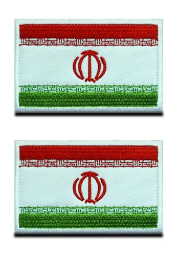 2 St.Iran Iraner Muslime Flagge Patch - Taktisch Nationales Emblem, Bestickter Aufnäher mit Verschluss, Militär Bänder für Reisen Rucksäcke Kleidung Uniform Weste Armband von Zcketo