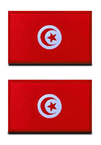 2 St.Tunesisch Tunesien Flagge Patch - Taktisch Nationales Emblem, Bestickter Aufnäher mit Verschluss, Militär Bänder für Reisen Rucksäcke Kleidung Uniform Weste Armband von Zcketo